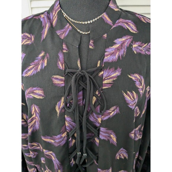 LANE BRYANT Top Women's Plus Sz 22 Blouse Black Purple Laceup Boho Peasant Shirt - Picture 2 of 15